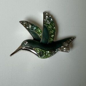 VTG Blue Green Enamel Hummingbird Pin  Brooch